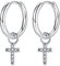 Creolen Silber Ohrringe mit Kreuz Anhänger für Mädchen Frauen | Klein Silber Ohrhänger Mädchen Huggie 925 Silber Ohrringe Creolen Set