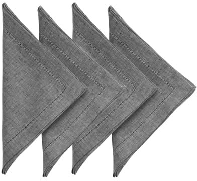Solino Home Leinenservietten 20x20 Zoll,Anthrazit, 100% Reines Leinen Hohlsaum, Dinnerservietten 4er Set, Maschinenwaschbare Stoffservietten für den Winter,Handgefertigt aus europäischem Flachs