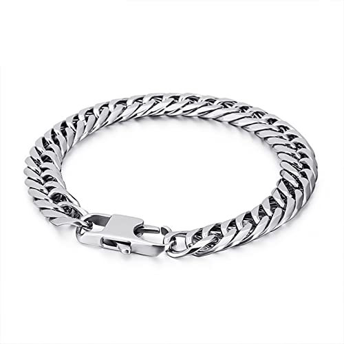 Whoiy Premium Armband für Männer in Edelstahl, Glieder Link Panzerkette Armbänder für Männer Biker Punk Rock Herren-Accessoires, 22cm Länge, 10mm Breite, Silber