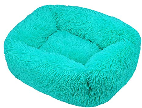 FANSU Hundebett Quadrat Hundekissen Plüsch weichem Hundesofa rutschfest Base Katzenbett Donut Größe und Farbe wählbar (L,Türkis)
