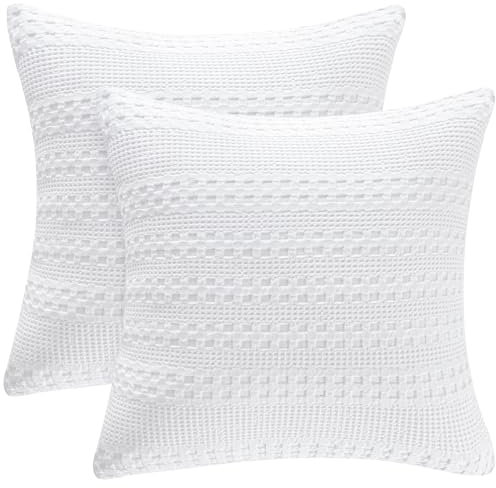 PHF Kissenbezüge aus 100 % Baumwolle, Waffelgewebe, 61 x 61 cm, 2 Stück, quadratische Dekokissenbezüge für elegante Heimdekoration, ohne Füllung, Kissenbezüge für Bett, Couch, Sofa, Weiß