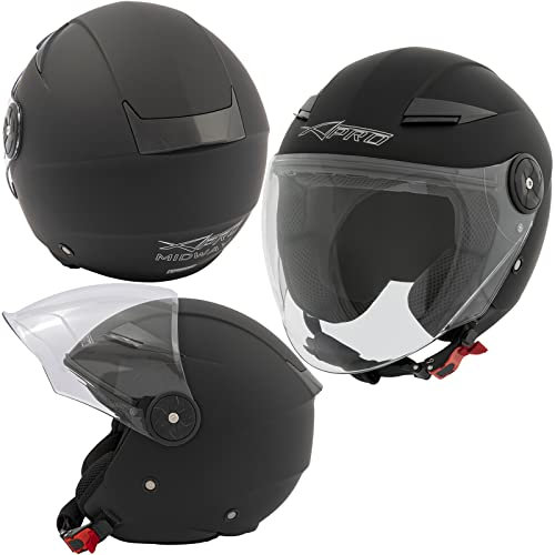 A-Pro Jet City Casco Certificato ECE 22 Moto Visiera Lunga scooter Nero Opaco S