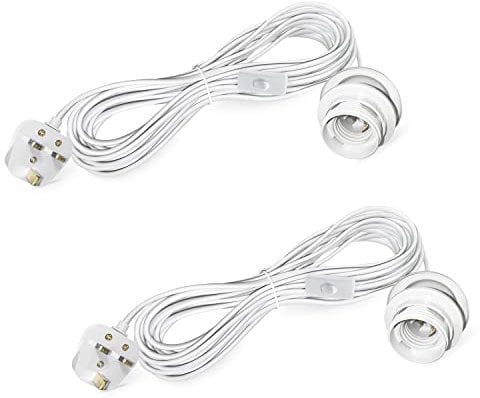 2 Pack Plug in Pendant Lighting, Plug in Ceiling Light Fitting, E27 Lamp Holder with 450cm Cable, Light Cable with On/Off Switch and UK Plug, Hanging Light for DIY Lampshade (White)