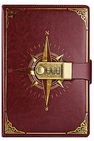 LinYesh PU Leather Journal with Code Lock, Retro Nautical Pattern Notebook, A5 Secret Password Notepad Diary Journal Travel Diary Organiser with Combination Lock, Personal Code Lock