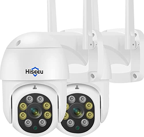 2 Pezzi Telecamera wifi Esterno 2K con Visione Notturna a Colori,Hiseeu 3MP 360° PTZ 5X Zoom Digitale IP telecamera di Sorveglianza,Audio Bidirezionale,Tracciamento Automatico,Funziona con Alexa,IP66