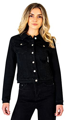Lusty Chic Giacca in Jeans Donna Giacche di Alla moda per Ragazze a Maniche Lunghe (L, Nero)