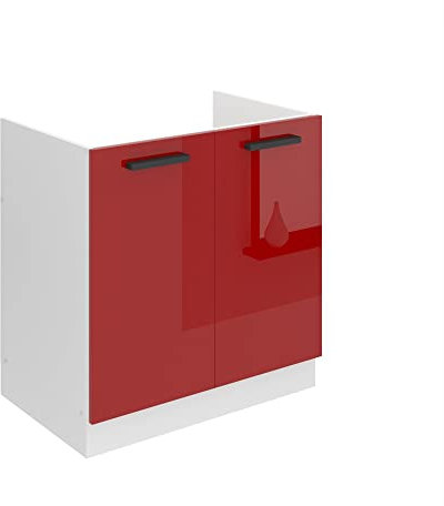 Belini Unterschrank Küche, Spülenunterschrank 80 cm Breite. SDZ Küchenunterschrank ohne Arbeitsplatte. Spülenschrank mit 2 Türen, Rot Hochglanz