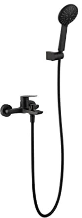 IMEX - Conjunto monomando de ducha y bañera de latón, flexo acero, Grifería de baño con teleducha de tres posiciones - SERIE BELGICA Negro Mate - BDZ044-4NG