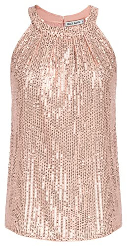 Canotta Estivo Donna Camicetta Paillettes Collo Camicetta Estiva Canotte Elegante Rosa XL