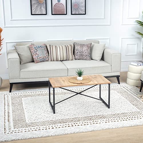 Livabliss Monaco Teppich Wohnzimmer Boho - Großer Schlafzimmer 160x213 cm - Esszimmer Mit Geometrischem Muster, Skandinavischer Modern in Creme, Orange, Braun