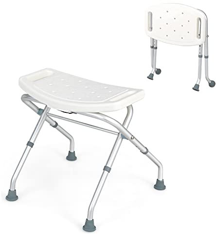 RELAX4LIFE Folding Shower Stool, 3-Level Height Adjustable Bath Chair with Handles, Elderly Disabled Non-Slip Bathroom Seat