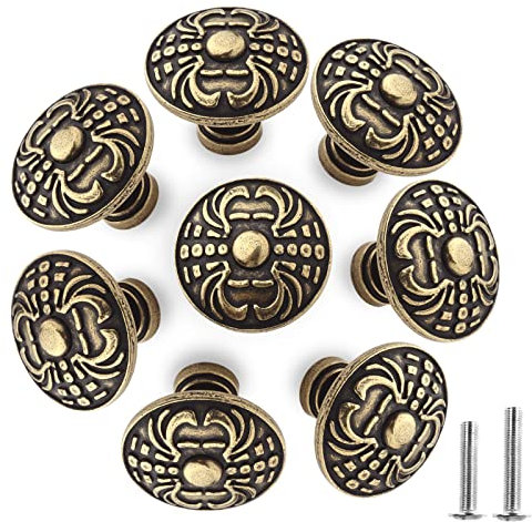 8PCS Antique Bronze Flower Round Cabinet Knobs Vintage Chic Bronzy Drawer Knobs Retro Kitchen Cupboard Door Pull Knobs Handles Hardware for TV Cabinets Bathroom Cabinets Wardrobes Closet Chest