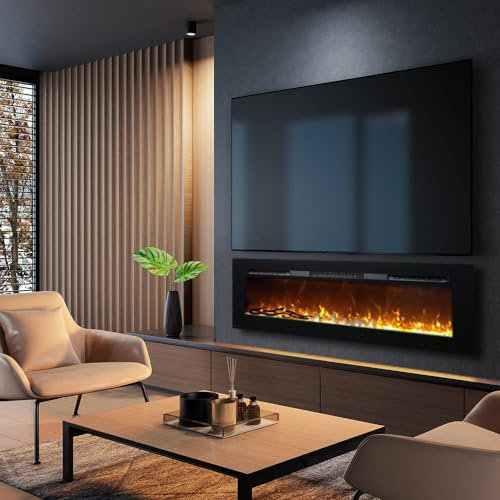 Chimeneas eléctricas de Pared ElectricSun Paula Mediana Vidrio Negro, con Sonido, L153xH45x16cm de Pared, de Suelo o empotrable