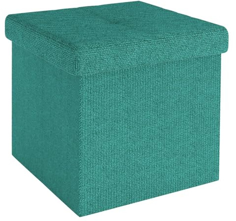 INTIRILIFE Faltbare Sitzhocker 38x38x38 cm in DUNKEL TÜRKIS - Sitzwürfel mit Stauraum und Deckel aus Stoff mit Mulden - Sitzcube Fußablage Aufbewahrungsbox Truhe Sitzhocker