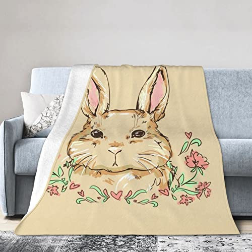 LAMAME Niedliche Osterhasen-bedruckte weiche Waschlappen-Decke, Überwurfdecke, geeignet für alle Jahreszeiten, für Sofa, Bett, Campingausflüge