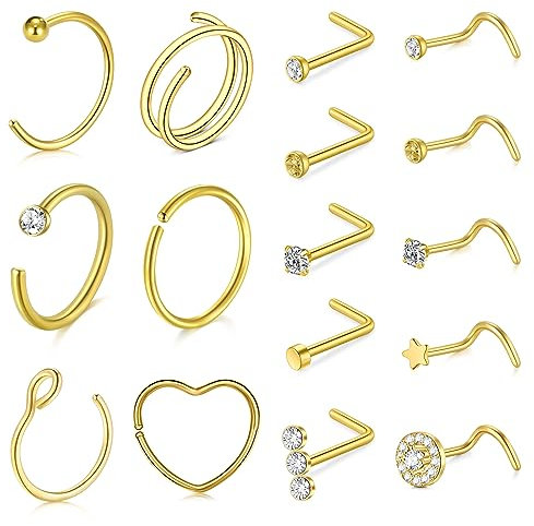 Zolure 20g Chirurgenstahl Doppelt Nasenpiercing Gebogen Nasenpiercing Stecker Nostril Piercing Stecker Nasenstecker Lippe Knorpel Helix Piercing