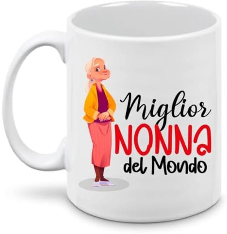 Tazza per il Nonna Miglior Nonna del Mondo, Idea Regalo Originale Festa dei Nonni Natale Compleanno, Tazza in Ceramica per Colazione 100% Made in Italy