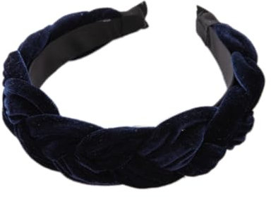 Damen Samt Haarreif Breit Haarband Geflochten Stirnband Vintage Haarreifen Haarschmuck Haarzubehör Verdrehtes Geknotetes Stirnband für Frauen Mädchen für den täglichen Gebrauch,Navy blau
