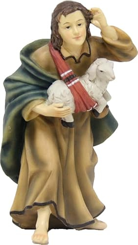FADEDA Hirte mit Schaf/Höhe:13 cm/handbemalt/detailgetreue Krippen Figuren - Weihnachten Tisch Dekoration Krippe Zubehör