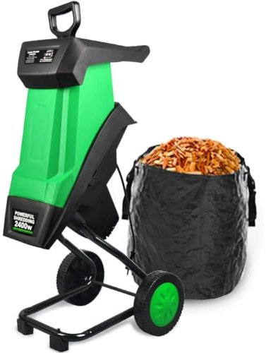 Trituratore da giardino 2400 W, cippatore per legno con attrezzo da giardino, diametro massimo 39 mm, include sacco di raccolta da 50 litri, sistema a lama rapida, cavo da 30 m, adatto per legno