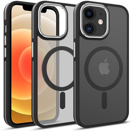 Loyhee Cover Magnetica per iPhone 12 / iPhone 12 Pro (6.1), Compatibile con MagSafe, Sottile Custodia Traslucida Opaca Posteriore Protezione di Livello Militare Antiurto Anti-graffio Case - Nero