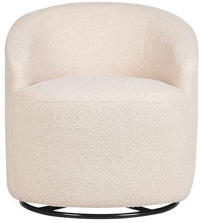 Armsessel Gebogene Rückenlehne Glanzvolle Design Boucle Plüsch Stoff Schwarze Untergestell Drehbar 360° Beige Davik
