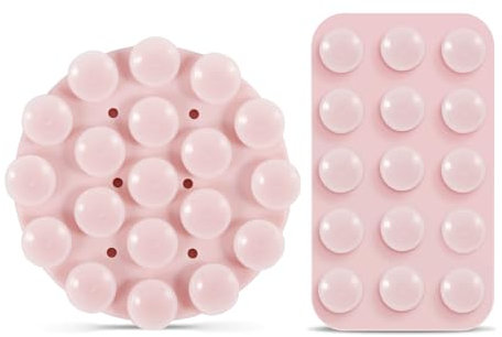 2pcs Double Sided Suction Cup Phone Mount, 2 Shapes Multi-Purpose Silicone Phone Suction Holder Self-Adhesive Sticky Suction Phone Case for Mobile Devices (Pink Series)