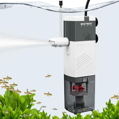 boxtech 4 in 1 Filtro Acquario Interno, Filtro per Acquario Ultra Silenzioso con 10W Pompa Ossigenatore, Filtro per Acquari Rimovibile, Spugna Filtro Acquario, 600L/H per Acquari da 12-25Gallon (L)