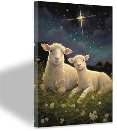 ZXHYWYM Lamm Leinwand Kunstdrucke Schaf Malerei Christus Tier Wand Bilder Kreuz Poster Religiöse Christian Wand Dekor Gott Glaube Poster mit Rahmen (A (70.00 x 105.00 cms))