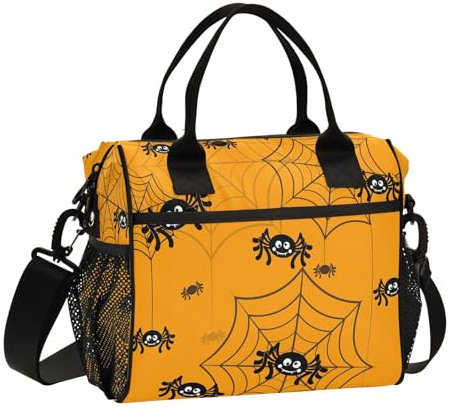 HMZXZ Halloween Spinne Orange Lunchtasche Lunchbox für Reisen Picknick Wandern,Halloween Isoliert Kühltasche lunchbag Behältertasche für Frauen und Männer Erwachsene