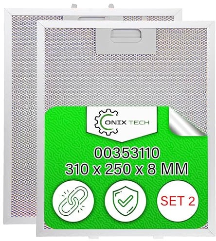 2 Pieces Cooker Hood Grease Filter Aluminium 310 x 250 x 8 mm with the Original Code 00353110 353110 for Bosch for Siemens - Warranty 5 Years - ONIX TECH