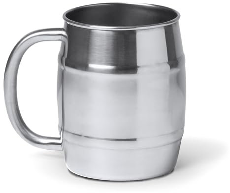 mundohuevo® Bierkrug aus Edelstahl 304 | originelles Geschenk für Zuhause und Camping | Farbe Silber Fassoptik | Fassungsvermögen 500 ml