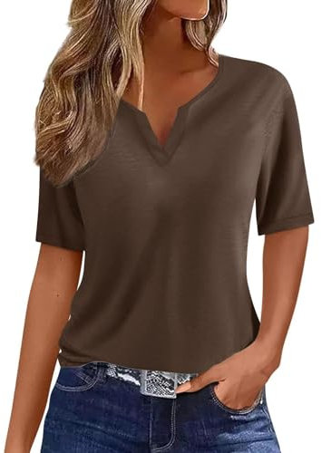 Basic Shirt Damen Sommer Leicht Pullover Bluse Mode Vintage Tshirt Oversize Oberteile Casual Basic Top Teenager Mädchen Bluseshirt Schicke Einfarbig V Ausschnitt Kurzarm Frauen