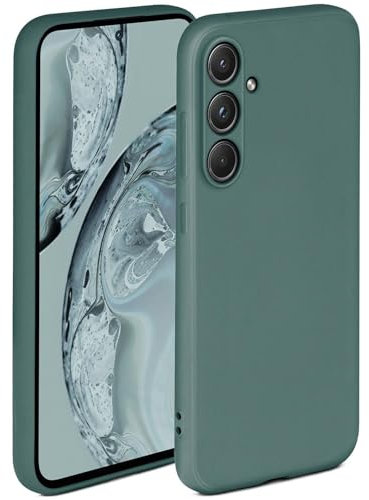 ONEFLOW Funda blanda compatible con Samsung Galaxy A55 5G, funda de silicona con borde elevado para protección de pantalla, doble capa, suave, color petróleo mate