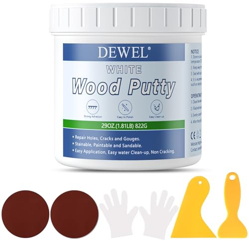 DEWEL 800 g Mastic en bois blanc, mastic réparateur pour combler les trous profonds et les rayures sur les meubles en bois, pâte à tapisser pour restaurer les panneaux, tables, armoires