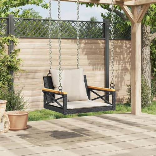 Homgoday Hängesessel mit Kissen Hängestuhl Hängeschaukel Hängesitz Hängesessel Hollywoodschaukel ohne Schaukelgestell für Terrasse, Garten, Balkon Schwarz 63x62x40 cm Poly Rattan