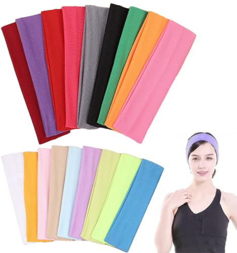18 Stück Sport Stirnbänder,Stirnband Damen Sport,Antirutsch Stirnbänder Elastisch Headband Unisex Hair Band,Bunte Schweißbänder Haarband für Jogging,Yoga,Radfahren,Fitness