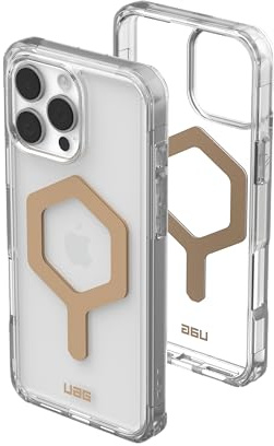 URBAN ARMOR GEAR UAG Schutzhülle für iPhone 16 Pro Max, 6,9 Zoll (17,5 cm) Plyo, kompatibel mit MagSafe-Laden, robust, dünn, Anti-Vergilbung, transparent, stoßfest, Militärqualität, Eis/Goldfarben