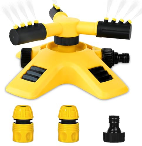 JJYHEHOT Aspersor de jardín, Aspersores de Riego Cesped de 360 ° Automático, Aspersor de Agua de 3 Brazos, Ajustables Sprinkler Jardin para Equipos de riego, Sistema de riego para aspersores de césped