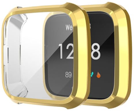 Hülle für Fitbit Versa Lite Schutzfolie Schutzhülle, Silicone TPU Displayschutz Case Cover, Anti-Kratz Anti-Staub Schutz Gehäuse für Fitbit Versa Lite (Gold)