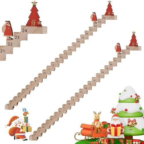 Santa Climbing Staircase Countdown Kalender,Weihnachtsmann-Countdown-Kalender,Holz Santa Staircase Adventskalender 2024,Adventskalender Wednesday Weihnachts-Countdown Dekoration für Weihnachten (2pcs)