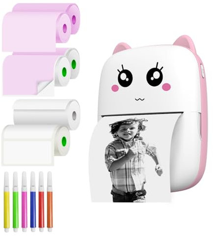 SLCZCZ Mini Impresora Fotográfica Portátil Para Estudio, Notas, Fotos - Impresora Térmica Con Papeles Fotográficos y Adhesivos Rosa, Papel Etiqueta y Papel Blanco [Rosa]