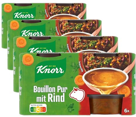 Knorr Bouillon Pur mit Rind leckere Rinderbrühe mit vollem Geschmack 6x 28 g (Packung mit 4)