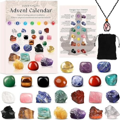 LILIHOT Black Friday Adventskalender 2024 Edelsteine 24 Tage Weihnachten Adventskalender Countdown Adventskalender 2024 Kristalle Geschenk Für Jungen, Mädchen Adventskalender Schmuck(#B)