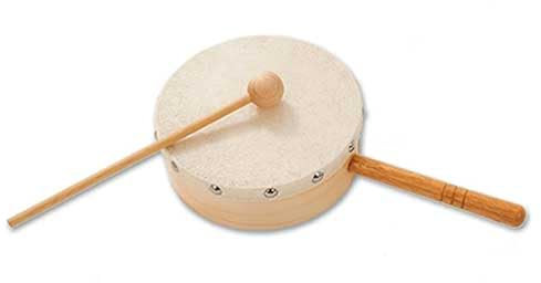 Handgefertigte Handtrommel mit Ziegenfell und Schlägel