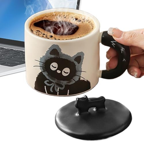 Jlobnyiun Taza de cerámica para parejas, linda taza de gato de cerámica - Linda pareja de gatos | Tazas de café de compromiso con tapa para té, leche, bebidas calientes o frías y café