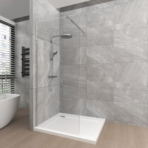 T&K 800x1900mm Walk in Shower Enclosure Wetroom Shower Screen Panel Chrome Framed, 8mm Tougheded Glass Safety Double-Sided Easy Clean Glass with Telescopic Support Bar