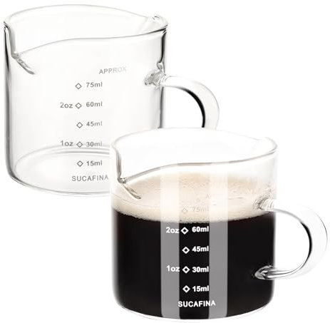 HOTUT Verre à Mesurer Expresso, 2 Pièces Verre Doseur à Double Bec, Accessoires Expresso en Verre Transparent, Convient pour l'espresso, le Lait, la Mousse de Lait, etc(75ml)