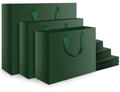 EUSOAR Papiertüten Dunkelgrün - 30 Pack Geschenktüten Verschiedene Größen Set S M L - 230GSM Papiertüten mit Henkel - Dunkelgrün Geschenk Tüte Papier - Gift Bag Verpackungstüten