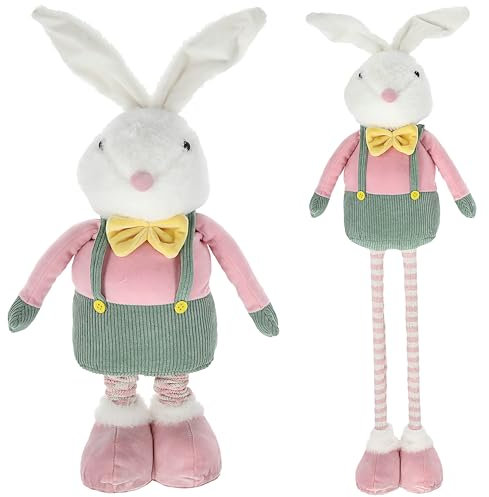 Cepewa Osterhase Peter mit Teleskopbeinen | max. H85cm Polyester rosa grün gelb Metallbeine | Hase für Osterdekoration (1x Osterhase 85cm)